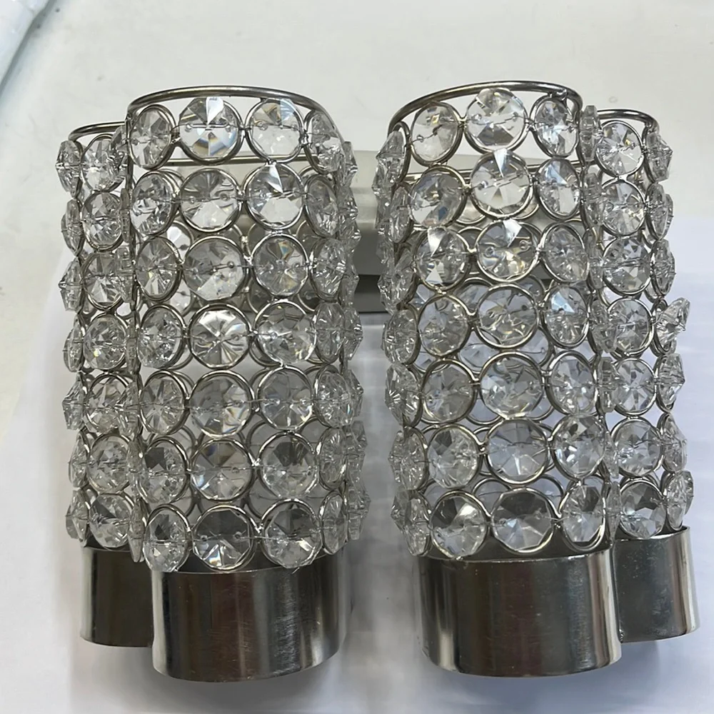 Crystal heart candle holder 2 pieces set with polished chrome and plated iron